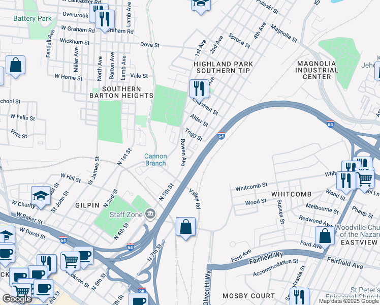 map of restaurants, bars, coffee shops, grocery stores, and more near 1505 Call Street in Richmond