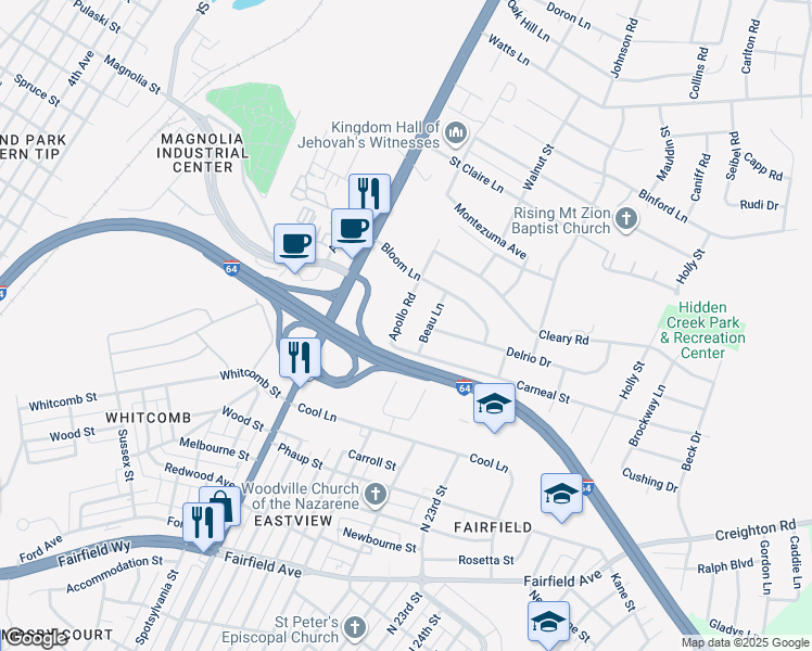 map of restaurants, bars, coffee shops, grocery stores, and more near 2207 Apollo Road in Richmond