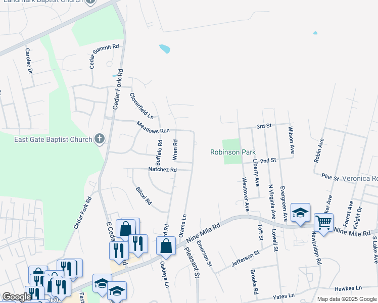 map of restaurants, bars, coffee shops, grocery stores, and more near 208 Orams Lane in Richmond