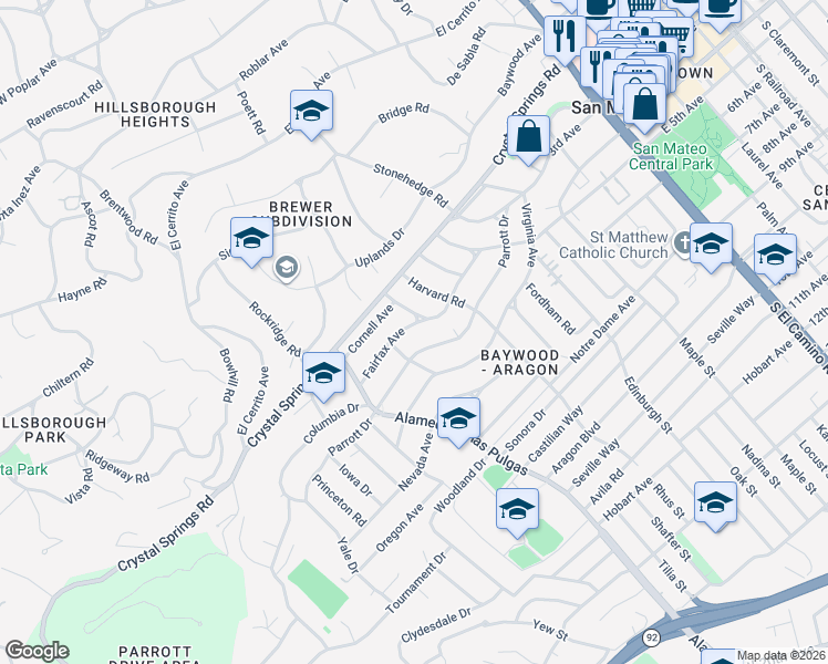 map of restaurants, bars, coffee shops, grocery stores, and more near 300 Jackson Street in San Mateo