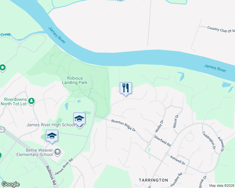 map of restaurants, bars, coffee shops, grocery stores, and more near 4025 Waterswatch Drive in Midlothian