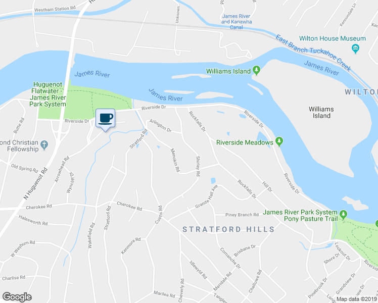 map of restaurants, bars, coffee shops, grocery stores, and more near 4514 Shirley Road in Richmond