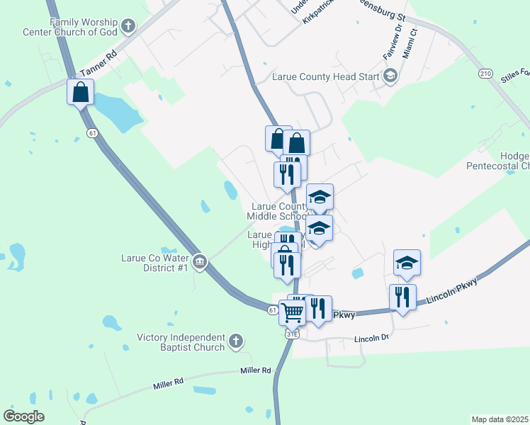 map of restaurants, bars, coffee shops, grocery stores, and more near 100 Wood Lane in Hodgenville