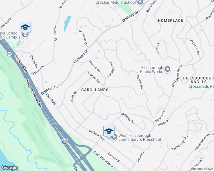 map of restaurants, bars, coffee shops, grocery stores, and more near 492 Pullman Road in Hillsborough