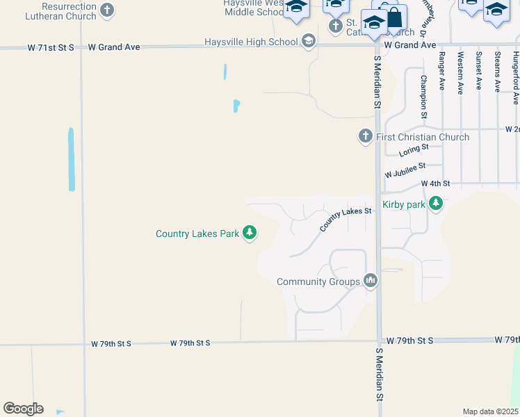 map of restaurants, bars, coffee shops, grocery stores, and more near 2202 West Schoolhouse Street in Haysville