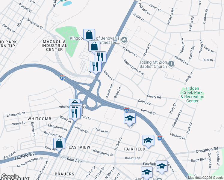 map of restaurants, bars, coffee shops, grocery stores, and more near 2216 Beau Lane in Richmond