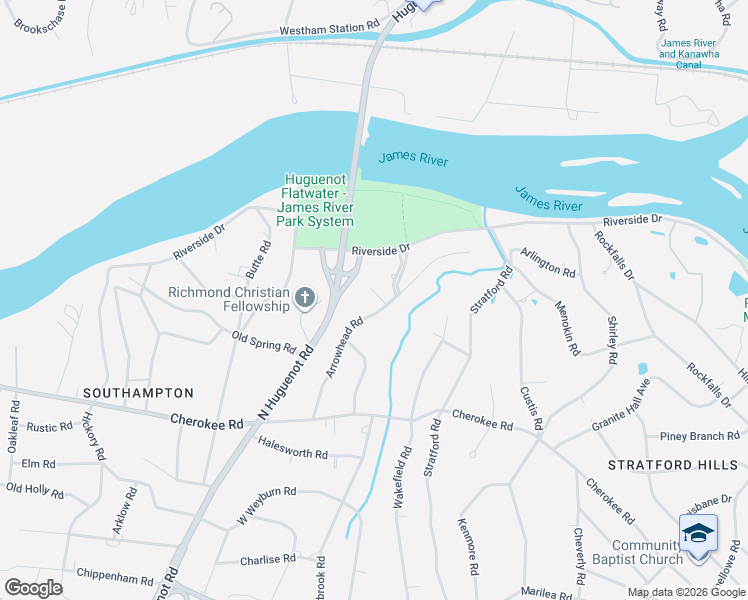 map of restaurants, bars, coffee shops, grocery stores, and more near 4600 Oxford Parkway in Richmond