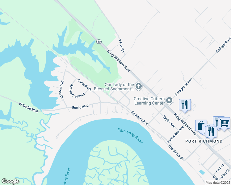map of restaurants, bars, coffee shops, grocery stores, and more near 310 Cypress Avenue in West Point