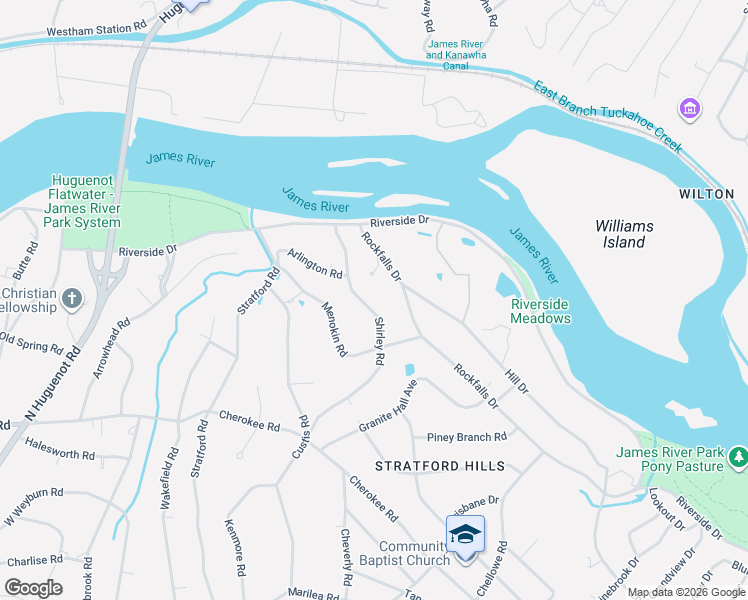 map of restaurants, bars, coffee shops, grocery stores, and more near 4527 Shirley Road in Richmond