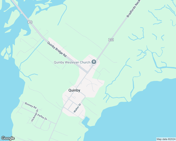map of restaurants, bars, coffee shops, grocery stores, and more near 35354 Bradfords Neck Road in Quinby