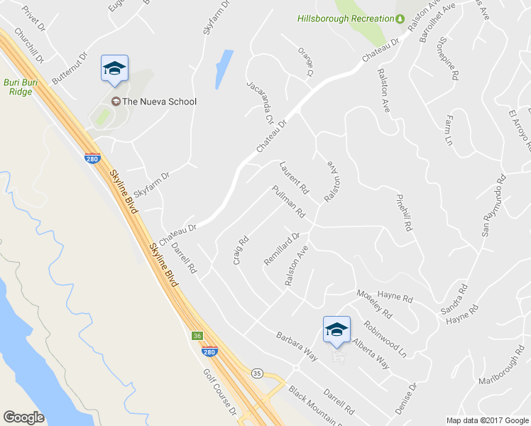 map of restaurants, bars, coffee shops, grocery stores, and more near 575 Craig Road in Hillsborough