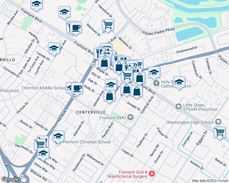 map of restaurants, bars, coffee shops, grocery stores, and more near 4137 Baine Avenue in Fremont