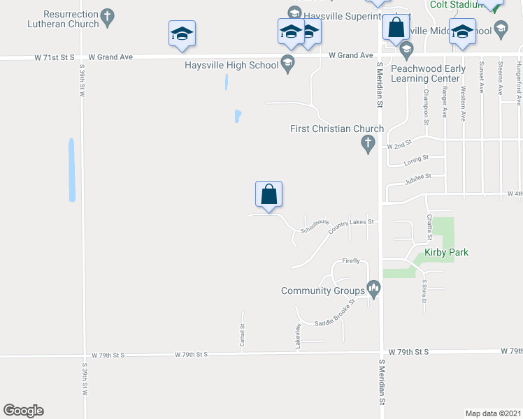 map of restaurants, bars, coffee shops, grocery stores, and more near 2214 Schoolhouse in Haysville