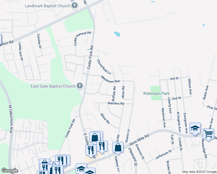 map of restaurants, bars, coffee shops, grocery stores, and more near 207 Hollymead Court in Richmond