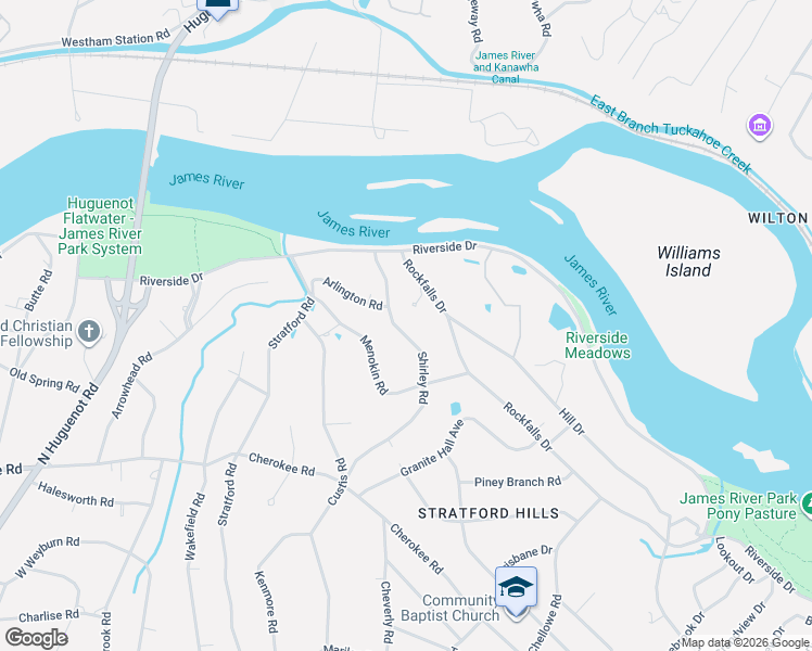 map of restaurants, bars, coffee shops, grocery stores, and more near 4527 Shirley Road in Richmond