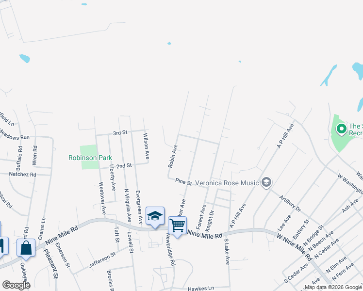 map of restaurants, bars, coffee shops, grocery stores, and more near 5905 Polaria Street in Richmond