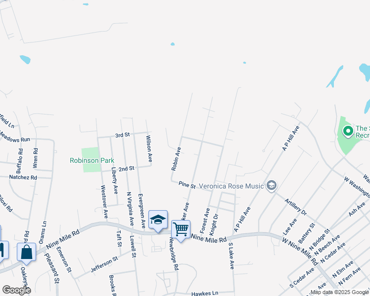 map of restaurants, bars, coffee shops, grocery stores, and more near 117 Robin Avenue in Richmond