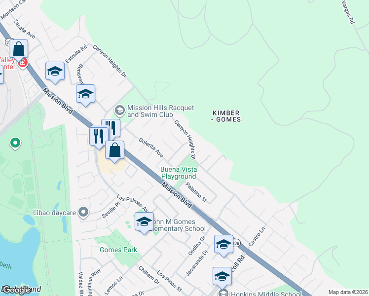 map of restaurants, bars, coffee shops, grocery stores, and more near 249 Imperio Avenue in Fremont