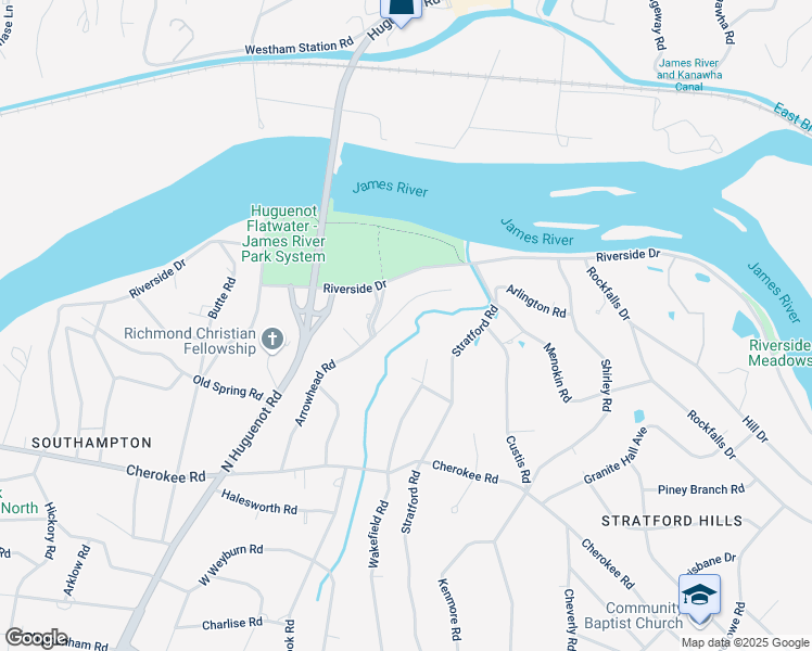 map of restaurants, bars, coffee shops, grocery stores, and more near 4627 Arrowhead Road in Richmond