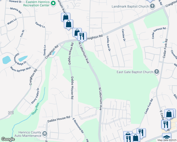 map of restaurants, bars, coffee shops, grocery stores, and more near 1004 Wilkes Lane in Richmond