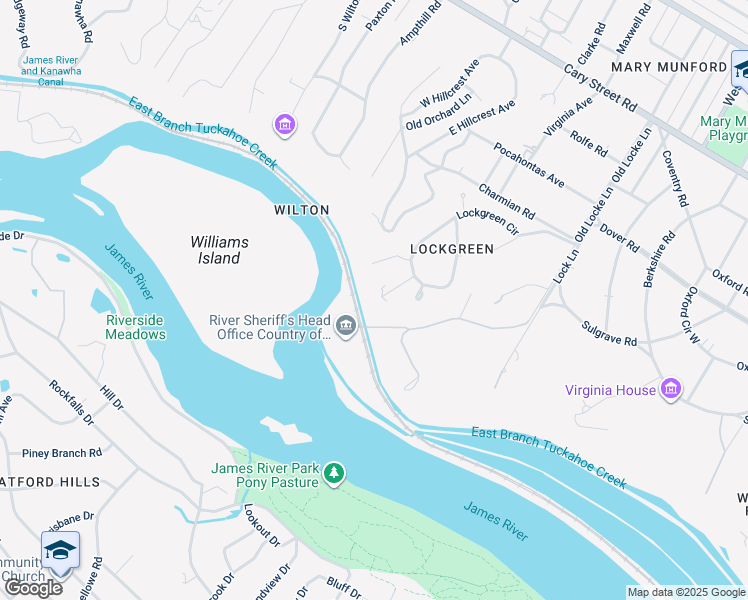 map of restaurants, bars, coffee shops, grocery stores, and more near 16 Ellensview Court in Richmond