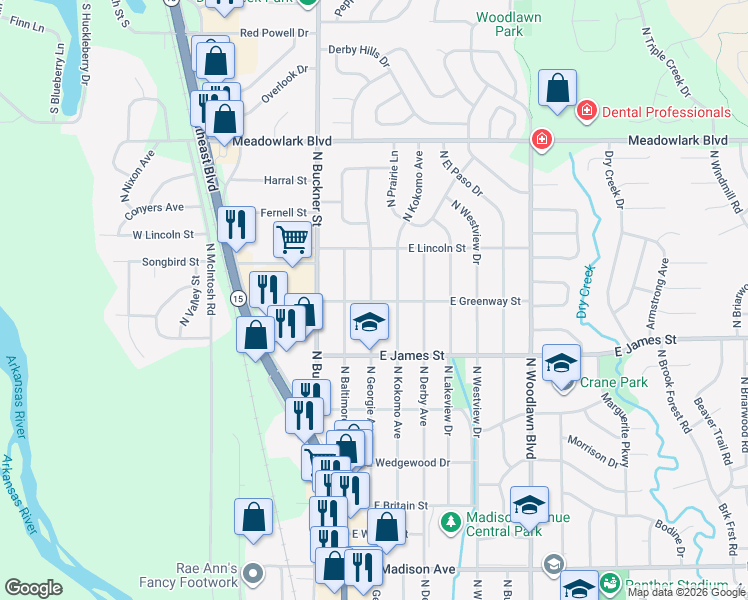 map of restaurants, bars, coffee shops, grocery stores, and more near 1158 North Georgie Avenue in Derby