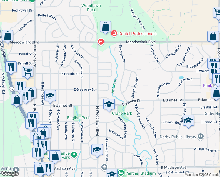 map of restaurants, bars, coffee shops, grocery stores, and more near 843 East Greenway Court in Derby