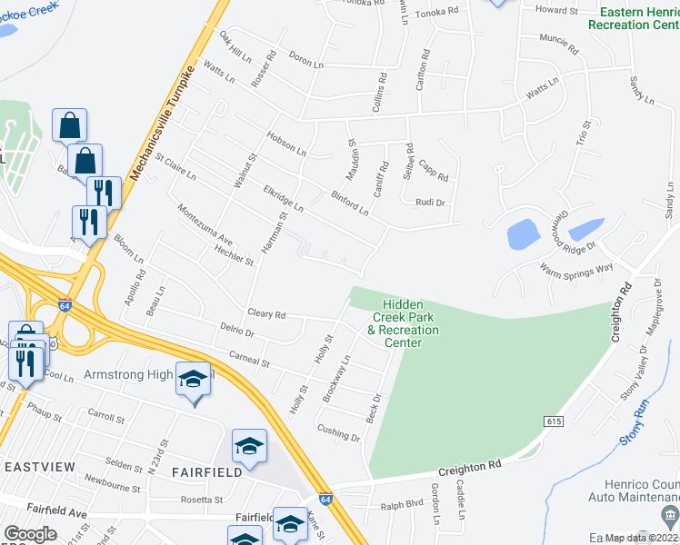 map of restaurants, bars, coffee shops, grocery stores, and more near 453 Hollybrook Ridge Lane in Richmond