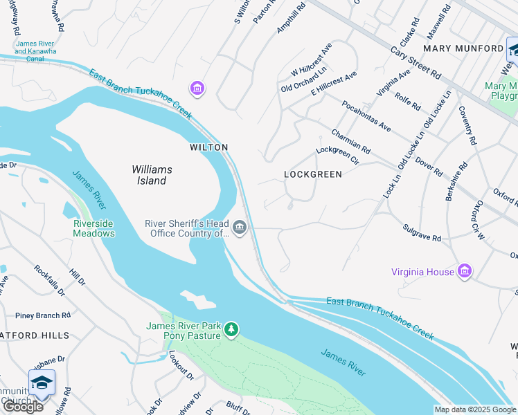 map of restaurants, bars, coffee shops, grocery stores, and more near 16 Ellensview Court in Richmond