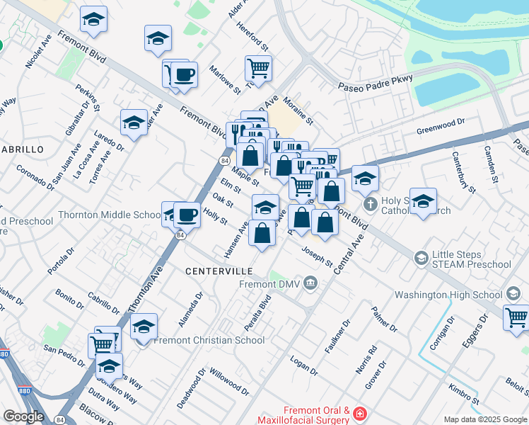 map of restaurants, bars, coffee shops, grocery stores, and more near 4137 Baine Avenue in Fremont