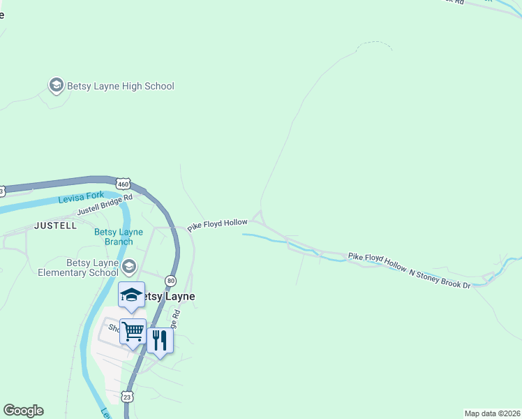 map of restaurants, bars, coffee shops, grocery stores, and more near 100 Store Hollow in Betsy Layne
