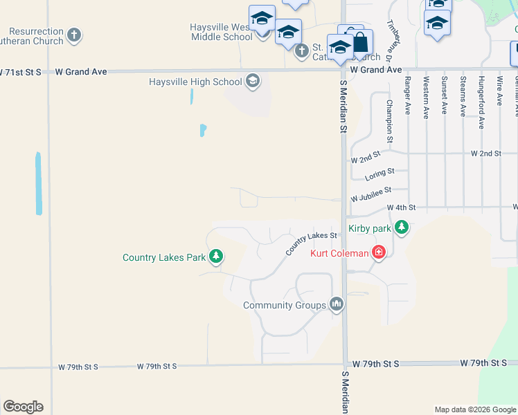map of restaurants, bars, coffee shops, grocery stores, and more near 583 Schoolhouse in Haysville