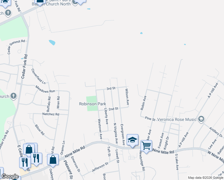 map of restaurants, bars, coffee shops, grocery stores, and more near 5811 3rd Street in Richmond