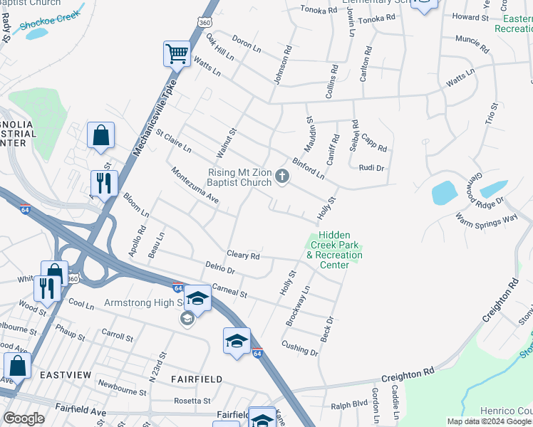 map of restaurants, bars, coffee shops, grocery stores, and more near 405 Hollybrook Ridge Lane in Richmond