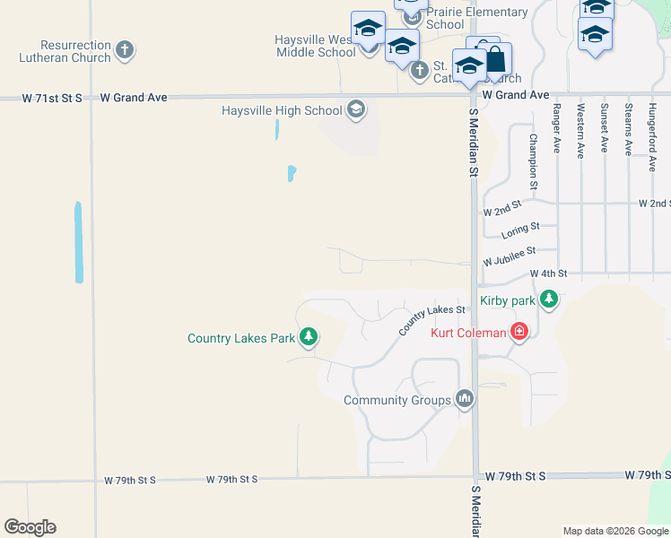 map of restaurants, bars, coffee shops, grocery stores, and more near 2202 West Schoolhouse Street in Haysville
