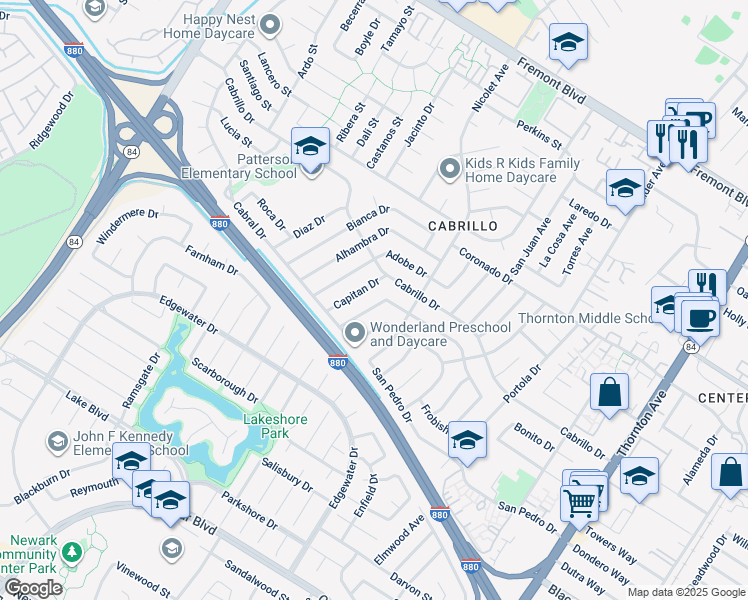 map of restaurants, bars, coffee shops, grocery stores, and more near 35978 Magellan Dr in Fremont