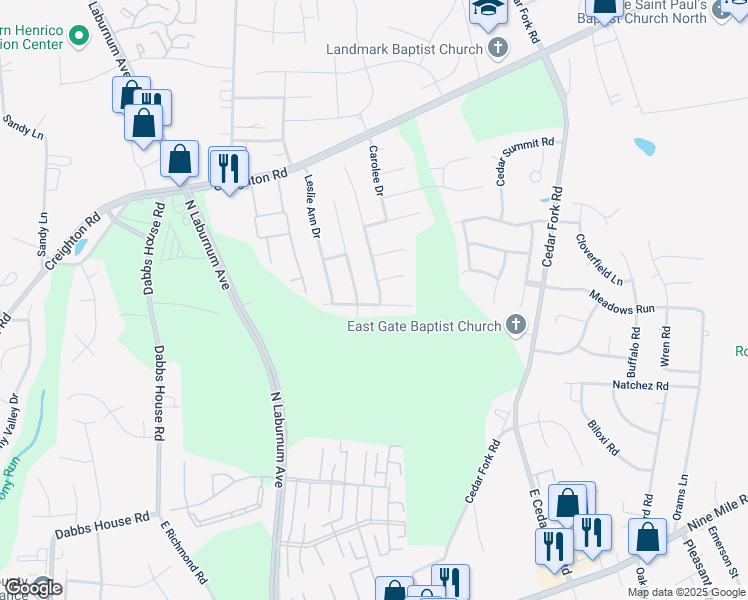 map of restaurants, bars, coffee shops, grocery stores, and more near 1000 Micheline Terrace in Richmond