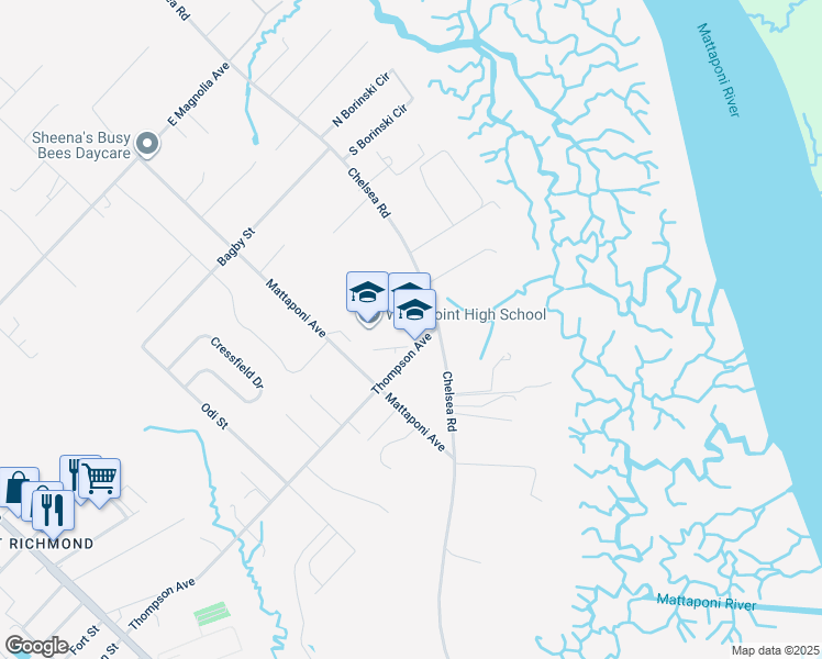 map of restaurants, bars, coffee shops, grocery stores, and more near 1060 Thompson Avenue in West Point