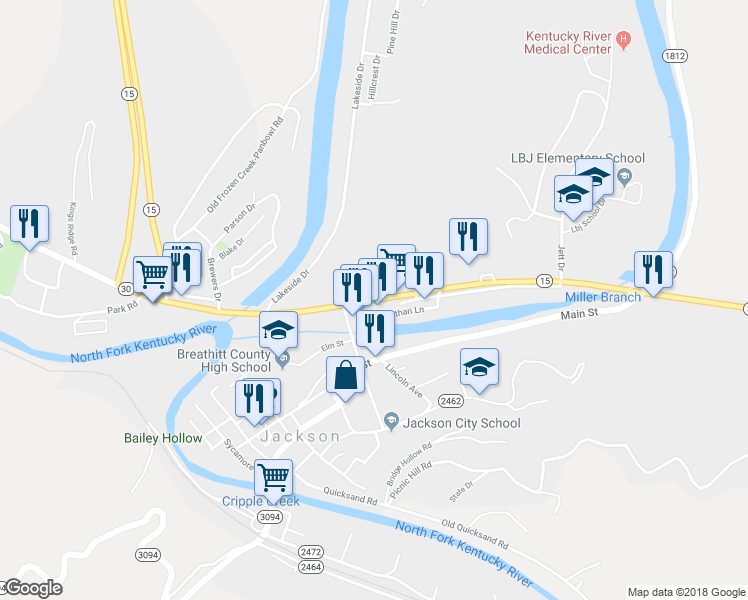 map of restaurants, bars, coffee shops, grocery stores, and more near Highway 15 in Jackson