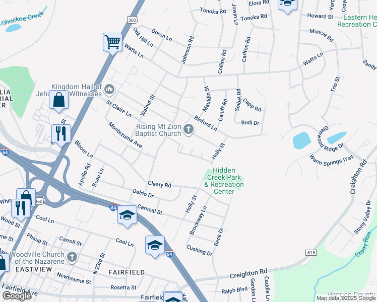 map of restaurants, bars, coffee shops, grocery stores, and more near 2704 Mount Zion Court in Richmond