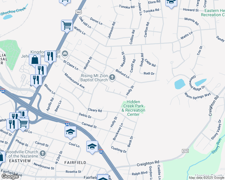 map of restaurants, bars, coffee shops, grocery stores, and more near 2706 Mount Zion Court in Richmond