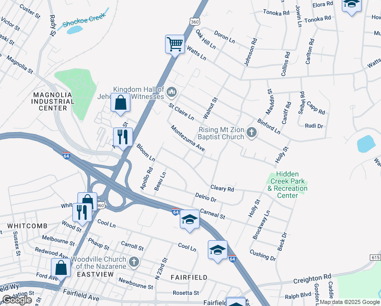 map of restaurants, bars, coffee shops, grocery stores, and more near 1901 Hechler Street in Richmond