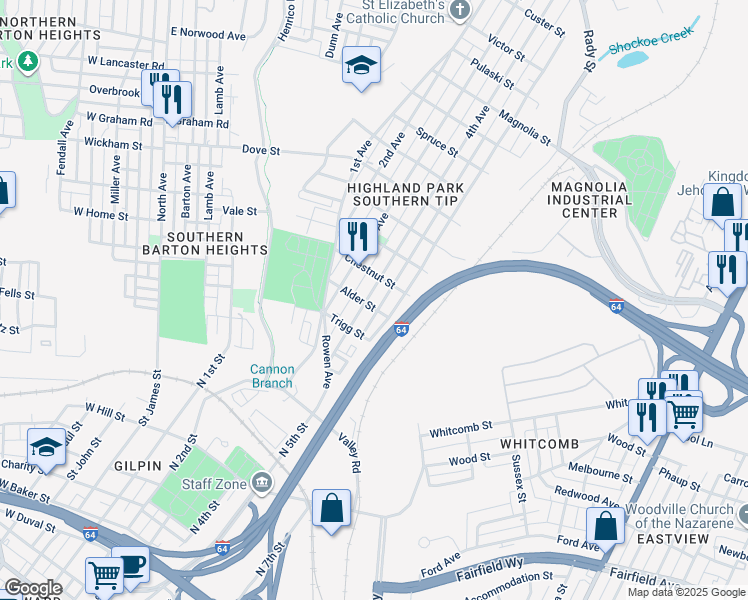 map of restaurants, bars, coffee shops, grocery stores, and more near 1815 4th Avenue in Richmond