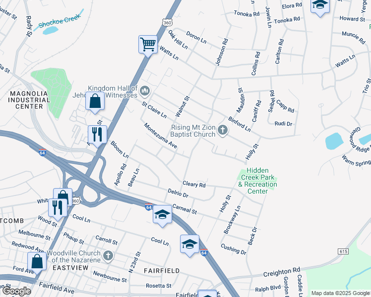 map of restaurants, bars, coffee shops, grocery stores, and more near 210 Montezuma Avenue in Richmond