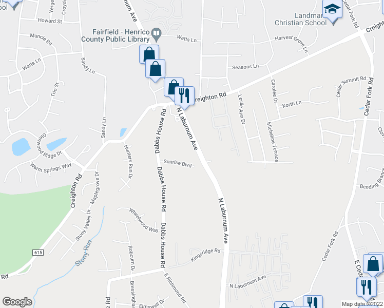 map of restaurants, bars, coffee shops, grocery stores, and more near 1026 North Laburnum Avenue in Richmond
