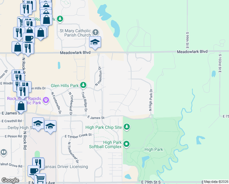 map of restaurants, bars, coffee shops, grocery stores, and more near 1224 Beau Jardin in Derby