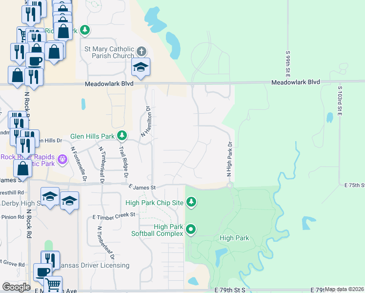 map of restaurants, bars, coffee shops, grocery stores, and more near 1224 Beau Jardin in Derby
