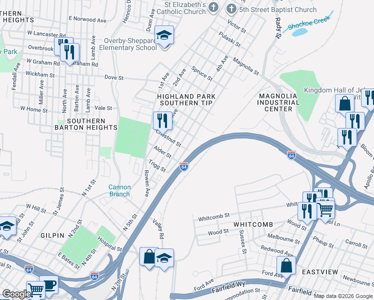 map of restaurants, bars, coffee shops, grocery stores, and more near 1907 5th Avenue in Richmond