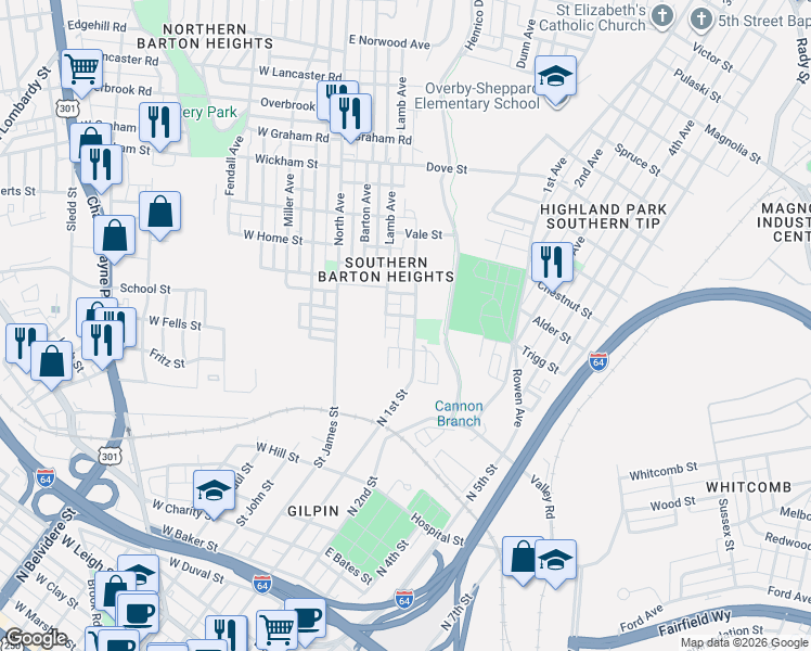 map of restaurants, bars, coffee shops, grocery stores, and more near 1801 Monteiro Avenue in Richmond