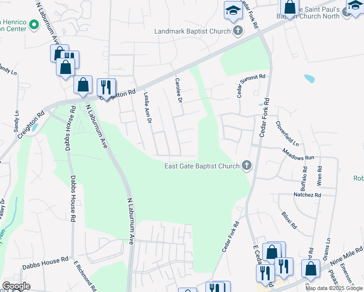 map of restaurants, bars, coffee shops, grocery stores, and more near 3801 Micheline Court in Richmond